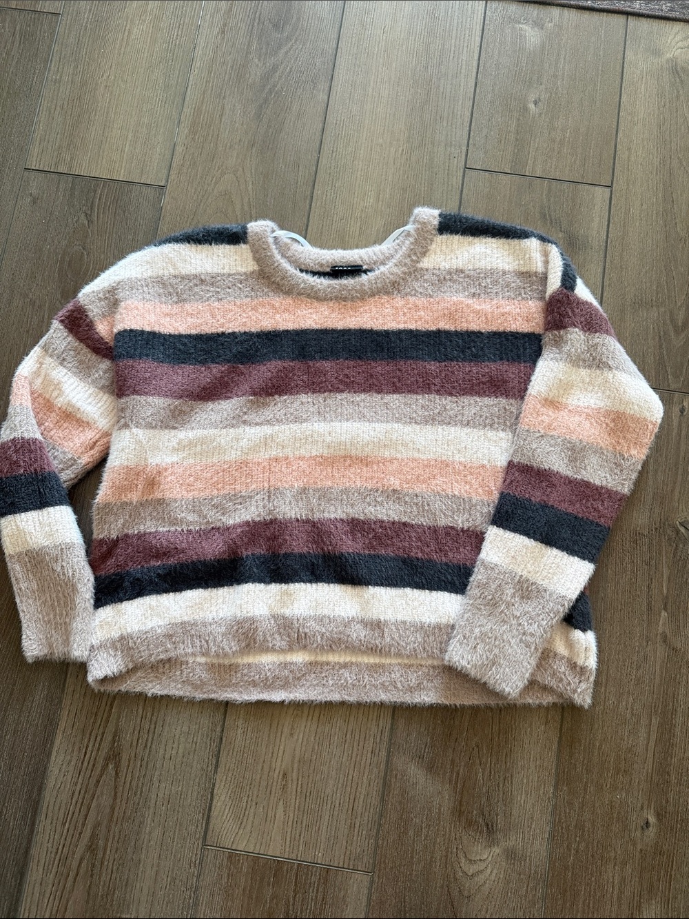 torrid Striped Crewneck Sweater in Blush, Mauve, Cream & Charcoal